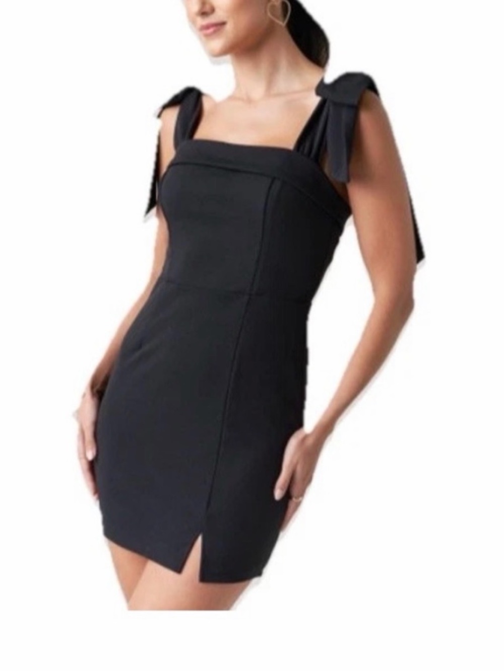 Trixxi Black Tie-Shoulder Square Neck Mini Dress